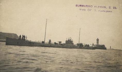Submarino alemo U-35 a entrar em Cartagena, em 21 de Junho de 1916.