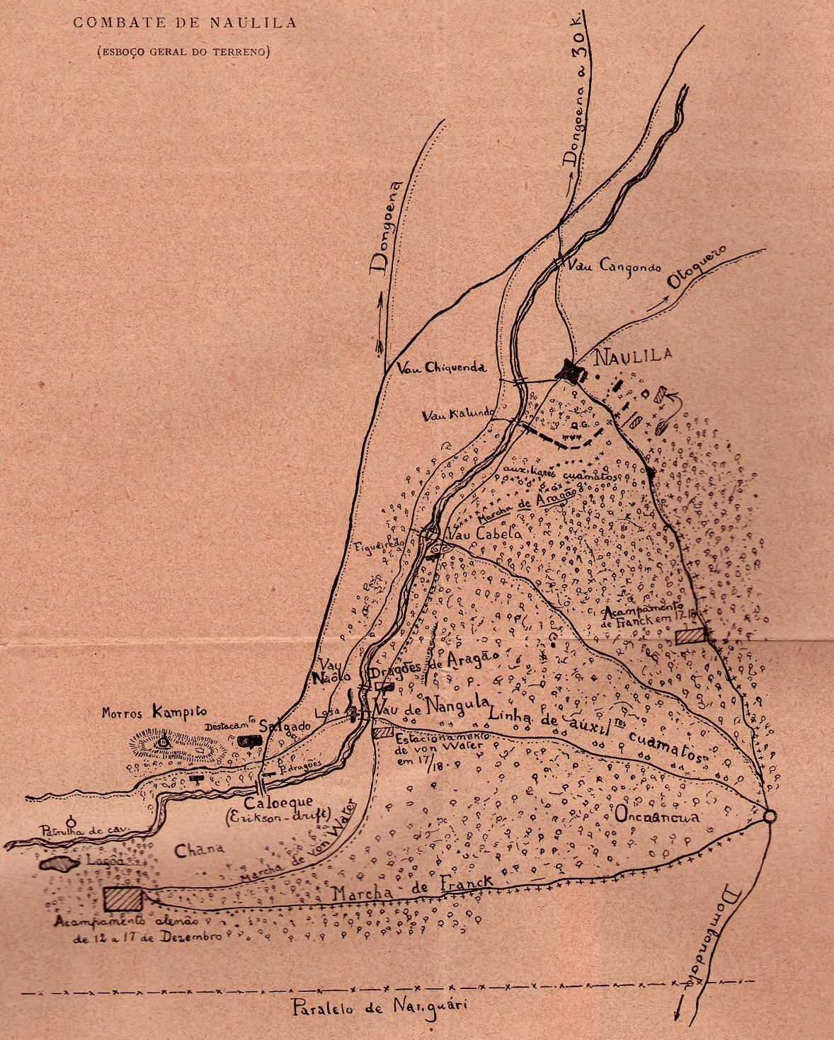 Mapa do Combate de Naulila. Casimiro, Augusto (1922), "Naulila"